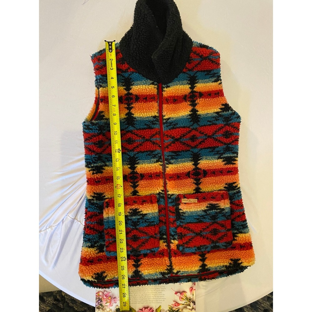 Powder River Outfitters Aztec Fleece Vest Southwestern Sherpa Pockets |P1 - Picture 4 of 6